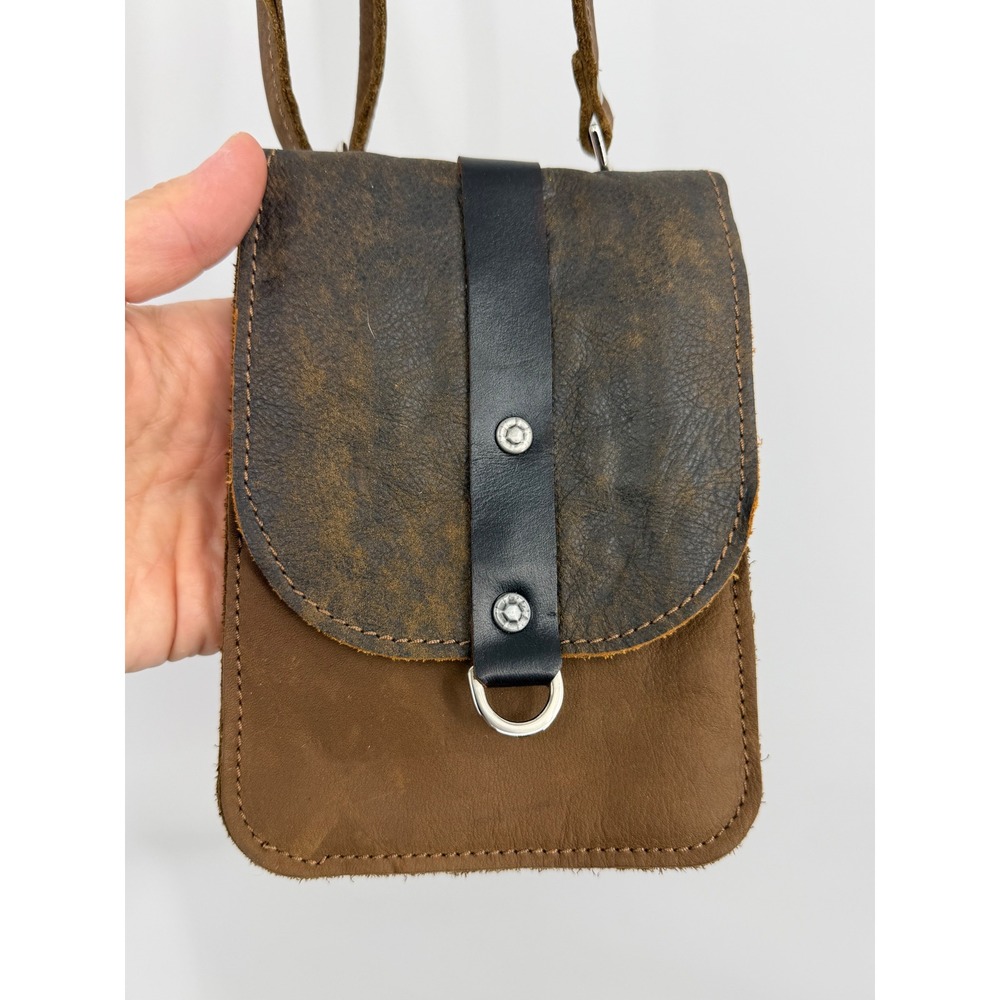 Unbranded Leather Crossbody Phone Bag Women Small Brown Distressed Utility Pouch